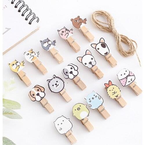 Cute cartoon Wooden Clips message photo clip Paper Craft Diy Clips With Hem rope Party Decoration Office Supplies