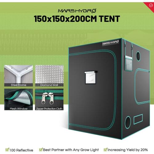 Mars Hydro 150x150x200cm Indoor Grow Tent 1680D Canvas Reflective Mylar Grow Tents with Removable Floor Room Box Indoor Plant