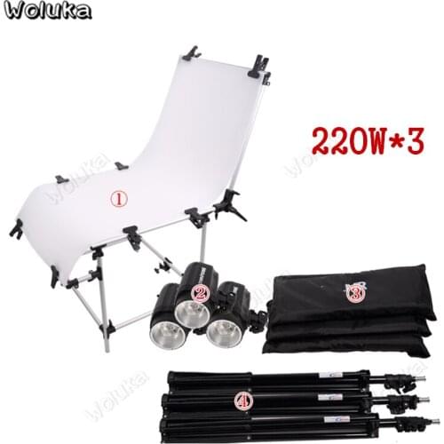 Three Kit 220W Flash Still Life Table 3 Softbox Light Stand Kit Photo Studio Lighting For Product Photography Shooting CD50 T10