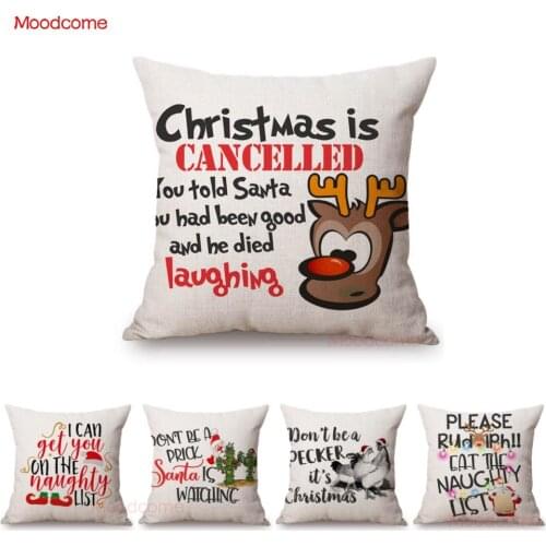 Funny Humorous Letter Print Christmas Decoration Cute Cartoon Santa Claus Sofa Throw Pillow Case Xmas Mockery Art Cushion Cover