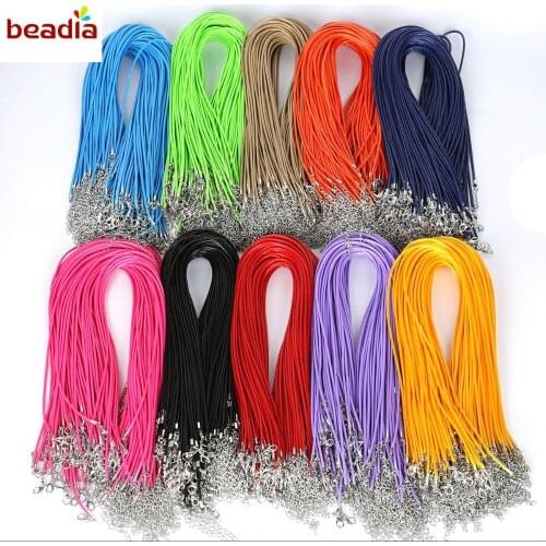 Dia 2MM 10pcs Waxed Faux Leather Cord Chain Adjustable Necklace with Lobster Clasps For DIY Jewelry Making Findings Bracelets