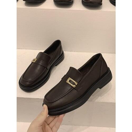 Square head loafers women 2021 new fashion casual soft comfortable leather shoes