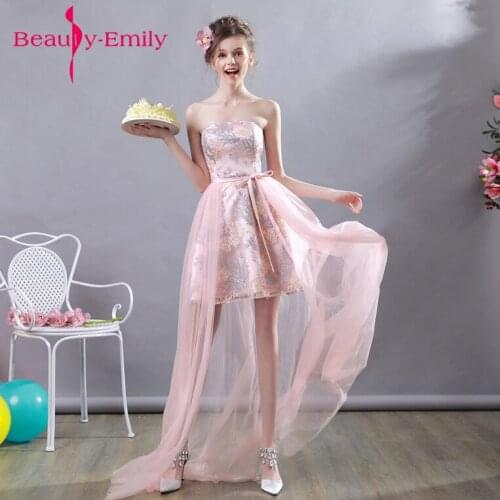 Beauty Emily Cocktail Party Dresses 2019 pink Formal Gowns Short Front Long Back train Robe de Cocktail Party Prom Dresses