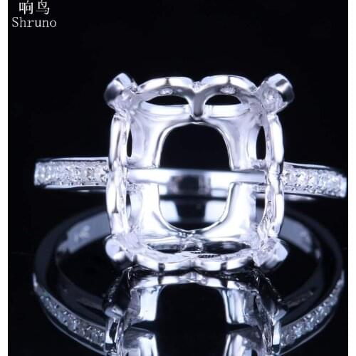 Shruno 11x12mm Cushion Sterling Silver 925 Natural Diamonds Semi Mount Wedding Ring Women Vintage Jewelry Diamond Ring wholesale