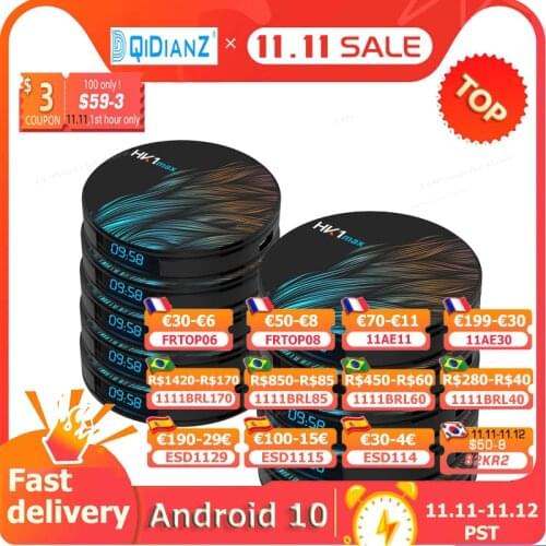 10pcs HK1MAX Smart tv box Android 9 2.4G/5G Wifi BT 4.0 RK3318 Quad Core 4K 1080P Full HD hk1 max Set-Top Box KD Player