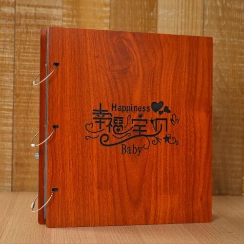 5 Inch Wooden Photo Album Loose-Leaf Case Binding Memory Book Hollow Family Scrapbook 600 Photos Picture Storage DIY