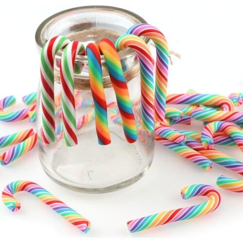 5PC 23x47mm Mix Polymer Clay Candy Crutch Pendant Christmas Tree Decor Hanging Ornament For New Year Xmas Party Kids Gift