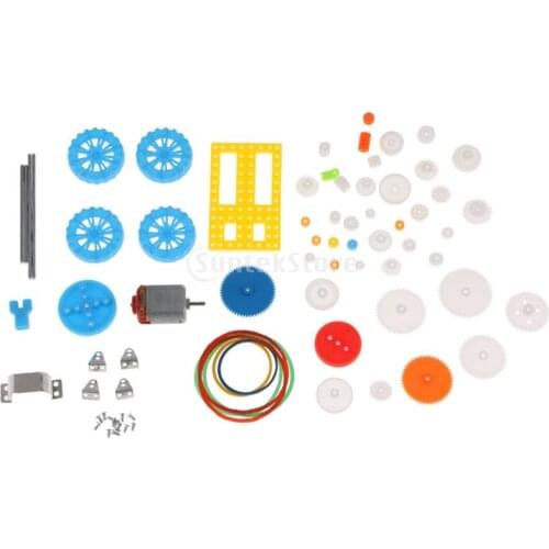 50 Kinds Chassis Material Set, Toy Car Frame Parts 130 Motor Gear Kit, Gear Reduction Belt Drive DIY Model Craft Assortment