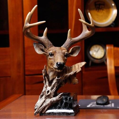 ABSTRACT BUCK DEER HEAD SCULPTURE HANDMADE RESIN STAG BUST STATUE ORNAMENT GIFT ART AND CRAFT FOR OFFICE AND LIVING ROOM DECOR