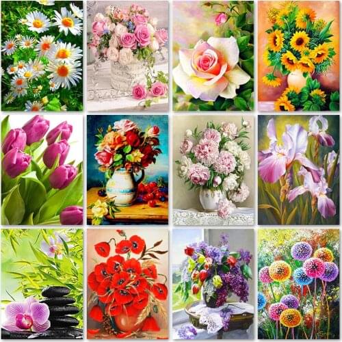DIY 5D Diamond Painting Flowers Full Diamond Embroidery Flower Scenery Vase Cross Stitch Kits Diamond Mosaic Picture Home Decor