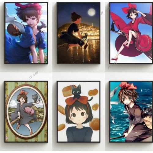 Anime Posters Kikis Delivery Service Retro Art Nordic Style Painting on Canvas Posters and Prints Wall Picture for Living Room
