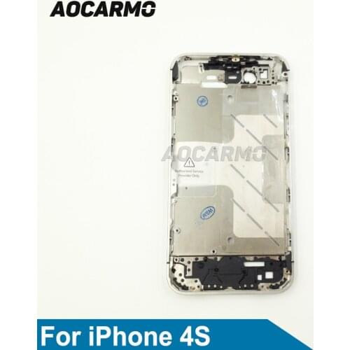 Aocarmo Metal Silver Middle Frame Bezel Housing Plate Board With Battery Sticker For iPhone 4S