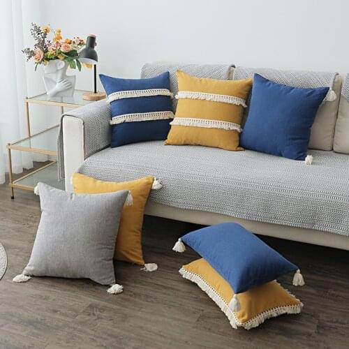 Beige Cotton Linen Fringed PillowCase American Pastoral Small Fresh Sofa Cushion Cover Living Room Decorative Lumbar Pillow