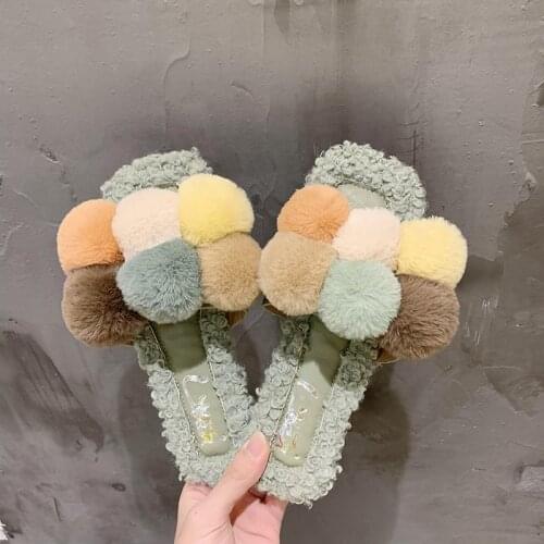 Fashion NEW Summer/Winter Luxury Ladies Sandal Women Slippers Boots Faux Fur Pompom Ball Fluffy Candy Outside Shoes Platform