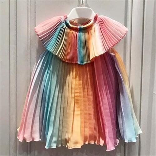 Childrens clothing Korean girl dress Rainbow Fairy dress summer cool chiffon pleated kids dress girls dresses