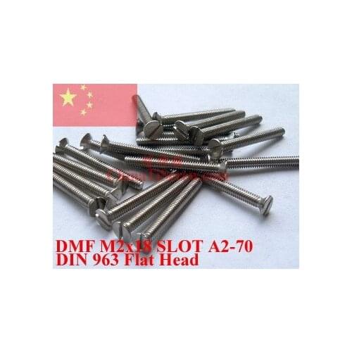 Stainless Steel screws M2x18 DIN 963 Flat Head Slot Driver A2-70 ROHS 100 pcs Polished