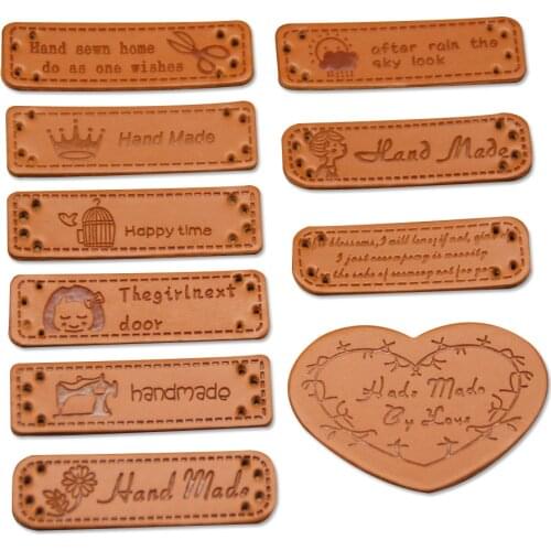 24Pcs/Lot Handmade Leather Labels For Clothing Diy Tags For Shoes Hand Made Embossed Leather Labels For Bags Sewing Accessories