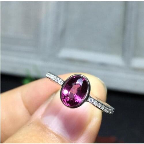 Garnet finger ring Free shipping Natural real garnet 925 sterling silver 5*7mm gem For men or women ring