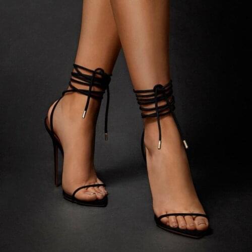 Summer new style hand-made thin strap sandals ankle straps stiletto high heel sandals large size party dress womens shoes