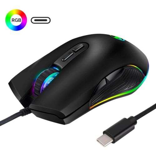 Type-C Wired Gaming Mouse Adjustable 800/1200/1600/3200 DPI Ergonomic With Colorful Backlight For PC Laptop