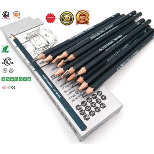 Drawing Pencils set 12B 10B 8B 7B 6B 5B 4B 3B 2B Graphite Sketching Pencils Professional Sketch Pencils Set for Drawing
