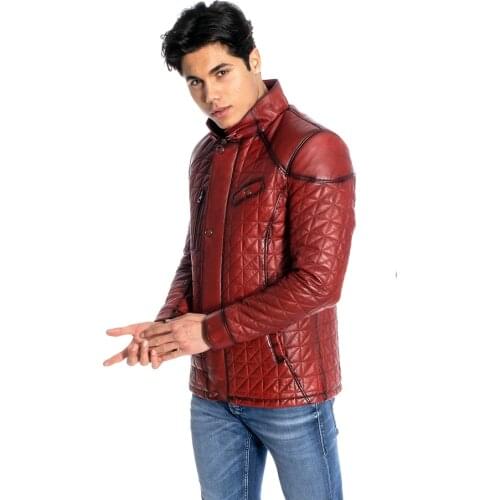 Genuine Soft Leather Handmade Red Man Jacket Biker Style High Quality Lambskin Metal Zipper Autumn Gift For Valentines Day