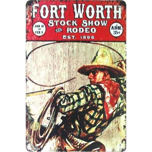 Nobrand Wall Art Fort Worth Stock Show Rodeo Est-1896 Vintage Tin Metal Sign 20x30 cm Retro Art Home Kitchen Garage Bar