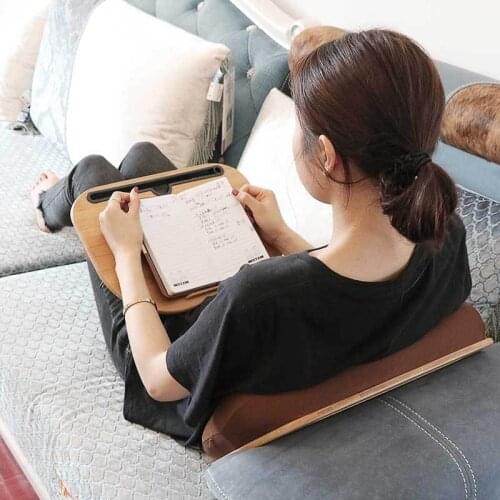 New Portable Bamboo Laptop Table Pillow Lap Desk Bookshelf Tray Tablet Stand Handy Learning Desk Holder For Bed Notebook Outdoor