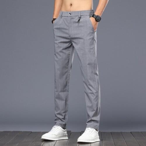 2021 new mens spring summer fashion casual nine-point pants men striped lattice straight-leg pants thin elastic waist trousers