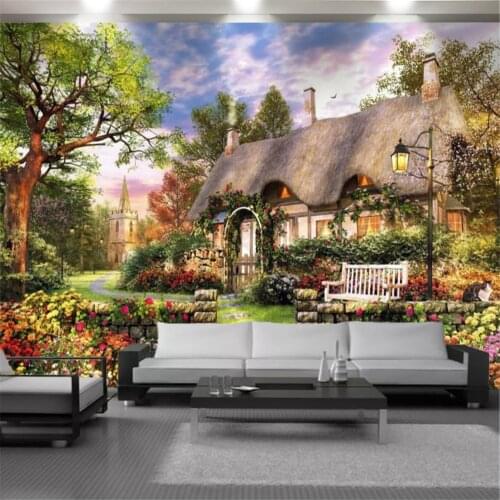 3d Landscape Wallcovering Wallpaper Romantic Thatch House Scenery in the Fantasy Forest Interior Home Decor Mural Wallpapers