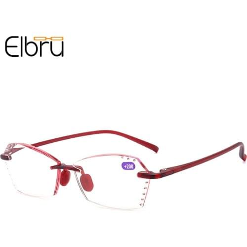 Elbru Irregular Frameless Anti-blue Light Reading Glasses Silicone Fashion Rimless Presbyopia Glasses Unisex With Box +1.0to+4.0