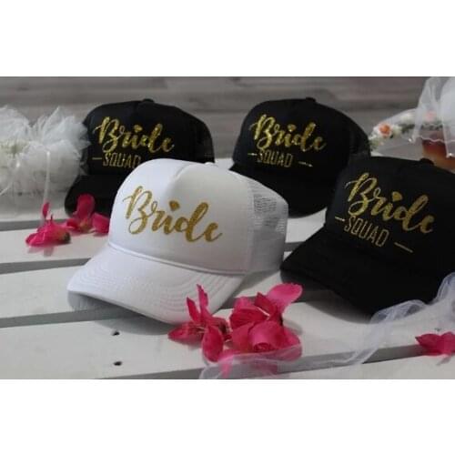 Personalized GLITTER Bride Squad wedding bridesmaid Bachelorette Mesh Trucker Snapback trucker hats caps party favors