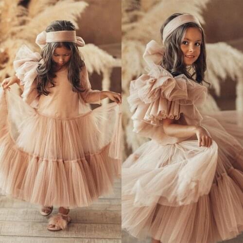 Champagne Boho Flower Girl Dresses Ruffles Tiered Skirts A Line Kids Gowns For Wedding Birthday First Holy Communion Dress