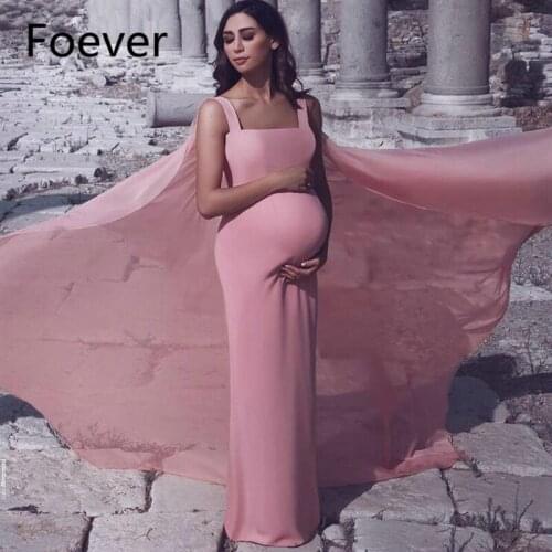 Simple Pink Maternity Evening Dresses with Long Cape Elegant Strap Chiffon Pregnancy Prom Dress Formal Party Gowns