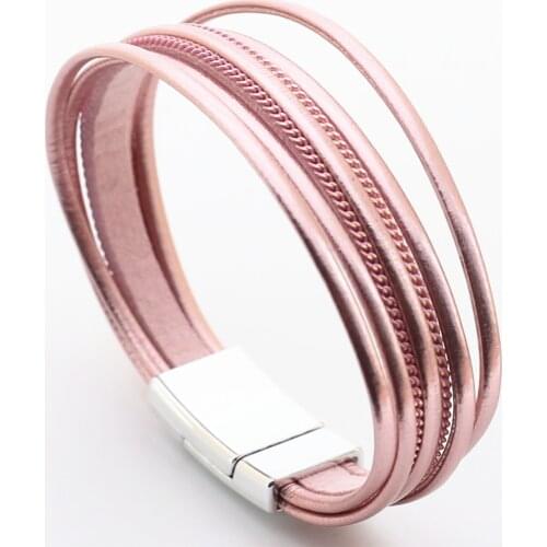 Pink Blue Multilayer Chain Handmade Leather Bracelets Women Fashion Girls Bangle Female Jewelry New Design
