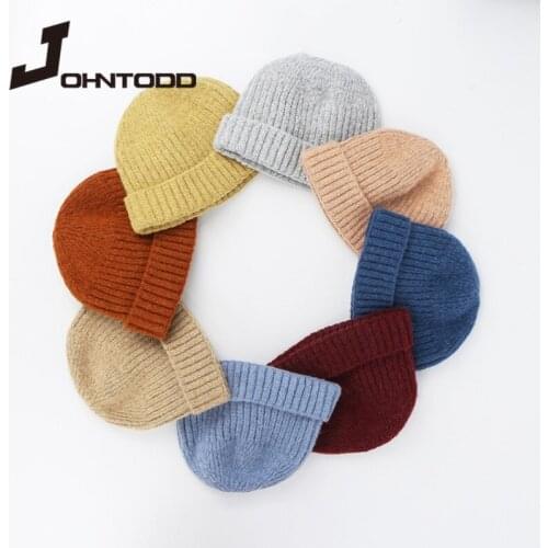 New men and women winter knitted hat woolen cap frameless cap sailor cap cuff frameless retro warm hat black gray pink red hats