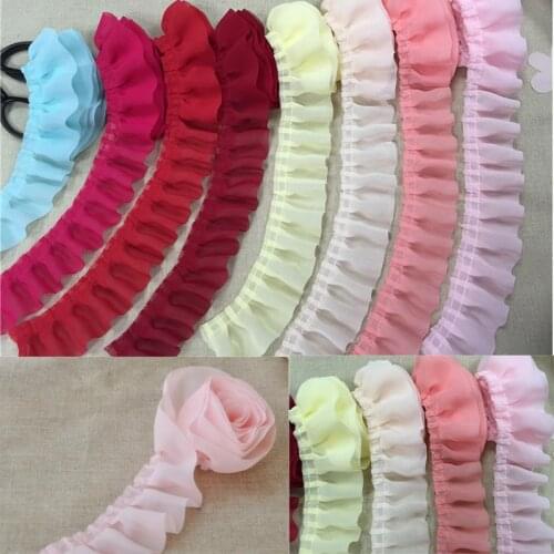 10yards 5cm width Ruffle Chiffon Lace Gathered Pleated Quality Trim Pick Colors
