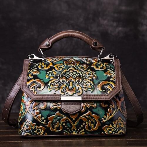 High Quality Women Handbag Genuine Leather Cross Body Bag Embossed Vintage Real Cowhide Female Messenger Shoulder Tote Bag