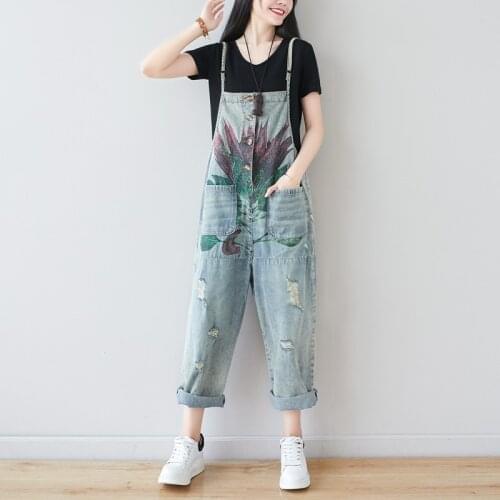 Women Loose Ripped Scratched Denim Overalls Female Holes Bleached Denim Jumpsuits Ladies 2020 Vintage Rompers