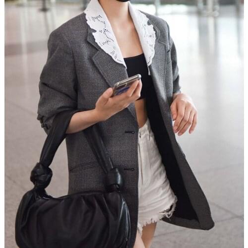 Womens Coat 2020 autumn and winter new detachable lace embroidery neckline houndstooth wool suit jacket