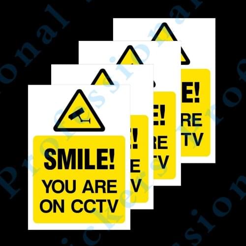 4x Smile You Are on CCTV Rigid Plastic Sign or Sticker (MISC16) Waterproof Vinyl stickers for car Motos