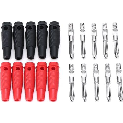 10Pcs/Set Red Black 4mm Side Stackable Banana Plug Connector Male Solderless Screw Nickel plated Copper with PVC Insulator