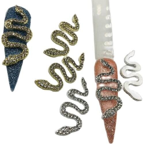 Snake Nail Charm 2 per pack. 30mm long/13 mm Gold /Silver Snake Charm,Cubic Crystal Snake Pendant Charm,For DIY Nail Art Jewelry