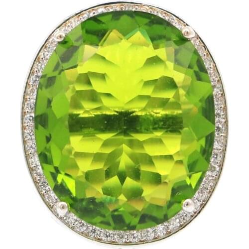 25x21mm Delicate Fine Cut Dazzling 22x18mm Green Peridot Bright Zircon Women Fine Jewelry SheCrown 925 Sterling Silver Rings