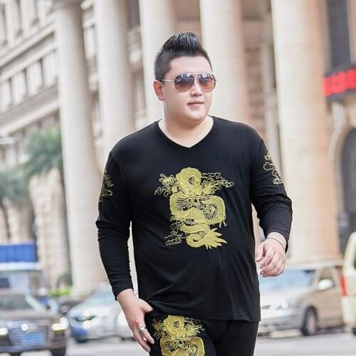 8XL Mens long-sleeve T-shirt outdoor sports Tops fashion print V-neck autumn clothing loose large size cotton bottoming t-shirt
