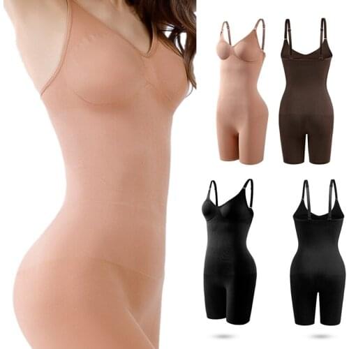 Seamless Women Bodysuit Butt Lifter Shapewear Waist Trainer Body Shaper Strappy-Back Chest Enhancing Corrective Underwear Corset