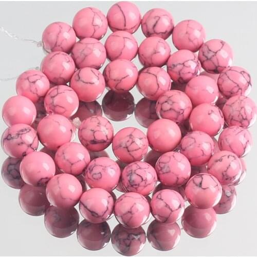 Wholesale Pink Howlite Turquoises Perles Round Loose Spacer Beads For Jewelry Making DIY Charm Bracelet 15"Inch 4 6 8 10 12mm