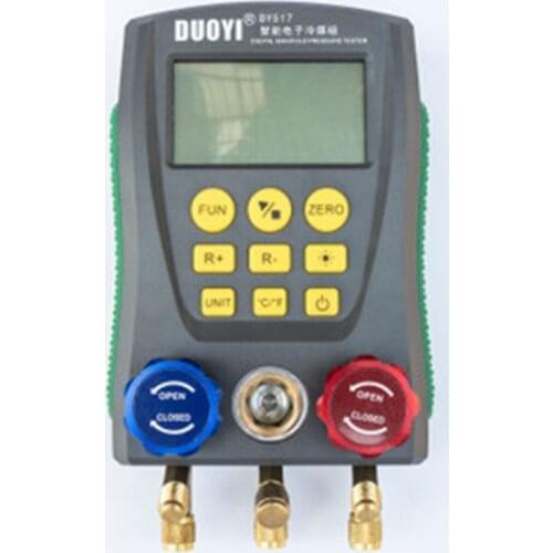 DY517A Refrigerat Digital Manifold Gauge Meter Refrigerant HVAC Vacuum Double Pressure Leak Temperature Tester Cold Storage