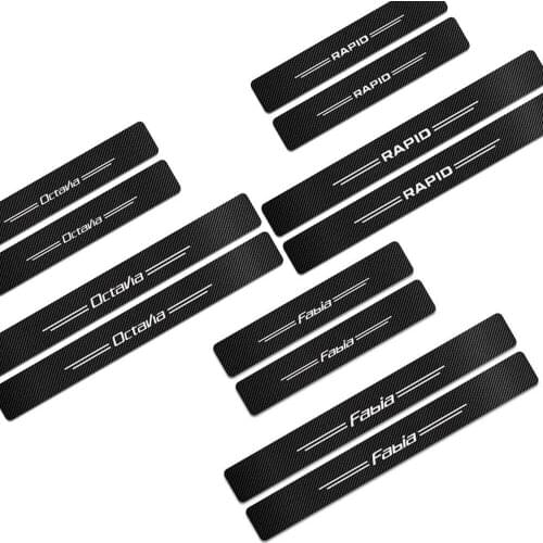 For Skoda Fabia Octavia Rapid 4pcs Car Door Carbon Leather Fiber Sill Plate Protector Car Sill Carbon Sticker Accessories