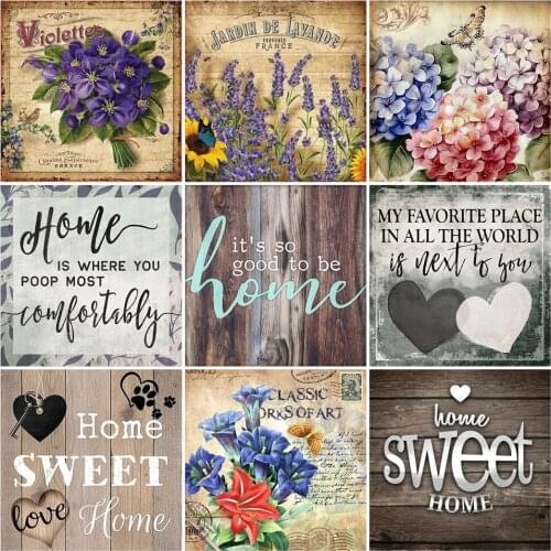 Full Square Round Drill Diamond Painting Home Sweet Kit Family Diamond Embroidery Flower Diamond Mosaic Text Home Decorations